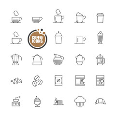 Coffee and bakery icons line set