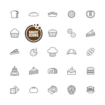Baked bakery bread  icons line set