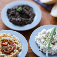 Hummus, tapenade and cottage cheese