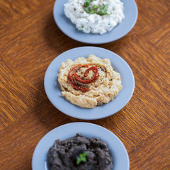 Cottage cheese, hummus and tapenade