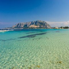 A beautifil view of Palermo from Mondello beach, Sicily, Italy. - 94156109