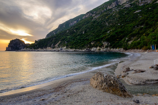 A beautiful sunset at Ermones beach, Corfu, Greece.