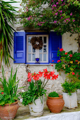 Fototapeta na wymiar A beautiful window in Afionas village, Corfu, Greece.