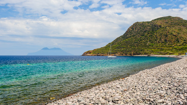 Filicudi island pebble beach, Italy.