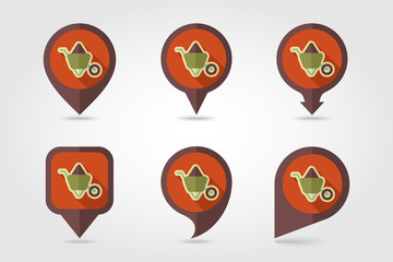 Wheelbarrow carts flat mapping pin icon