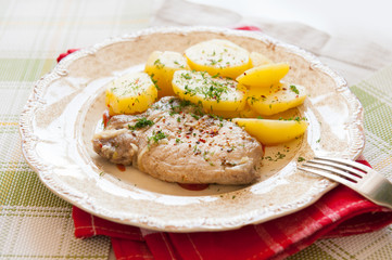 steak and boiled potatoes