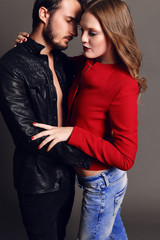 fashion studio photo of beautiful sexy couple
