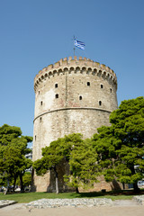 Fototapeta na wymiar White Tower of Thessaloniki, Halkidiki, Greece
