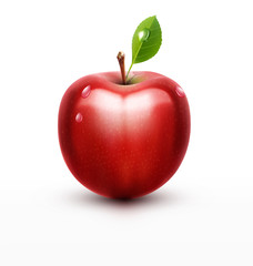 vector red apple with green leaf isolated on a white background