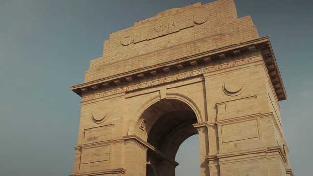 Time-lapse shot looking up at the India Gate (All India War Memorial), Rajpath, New Delhi, India