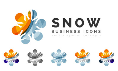 Set of abstract colorful snowflake logo icons, winter concepts