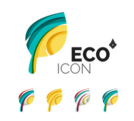 Set of abstract eco leaf icons, business logotype nature