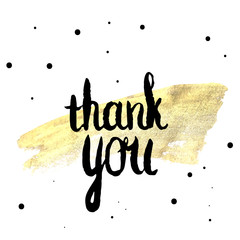 Thank you Hand lettering on golden background. Vector design