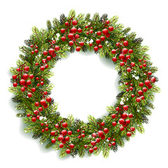 Fototapeta na wymiar Christmas Wreath with Red Berries
