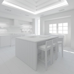 3D Interior rendering of a modern kitchen