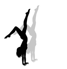 Fototapeta na wymiar silhouette of dancer with shadow on white background