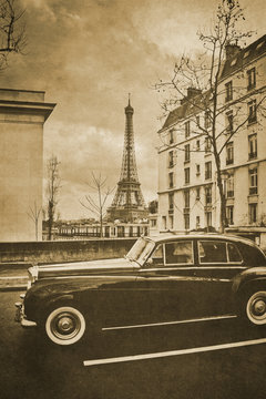 Vintage retro old styled paris sepia photography