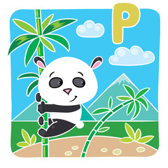 Little panda on bamboo. Alphabet P