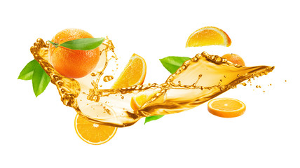 Naklejka na ściany i meble orange juice splash with oranges isolated on the white backgrou