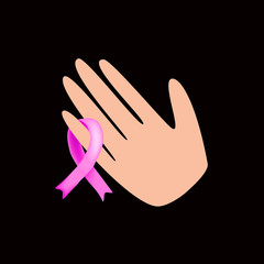 Breast cancer ribbon tied on her arm. Vector illustration 