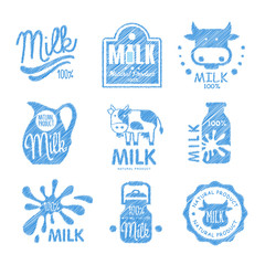 Milk and Dairy Labels. Vector Illustration