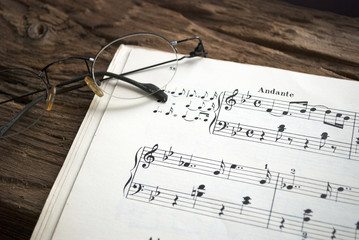 Notenblätter für Klavier auf altem Treibholz / Holz Brett 