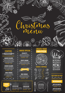 Christmas party invitation restaurant. Food flyer.