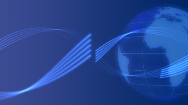 Business background with rotating globe and glowing lines; copy space on the left