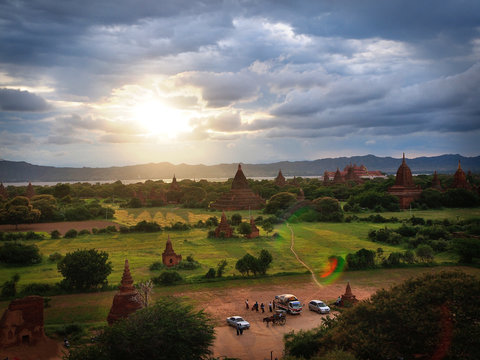 The plain of Bagan (Pagan), Mandalay, Myanmar in sunset time