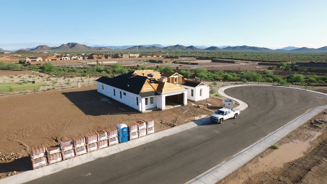 Aerial of new construction of model home