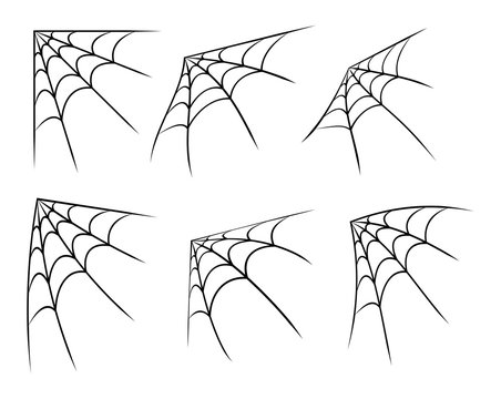 Halloween corner spider web, cobweb symbol, icon set. vector illustration isolated on white background.