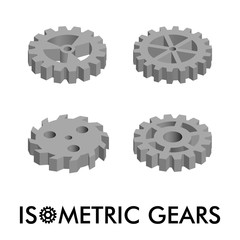 Set of four isometric gears isolated on a white background. 