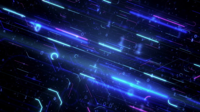 Seamless animation loop showing binary data streams in cyberspace