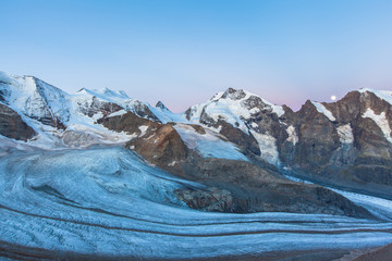 Bernina massive and glacier at dawn