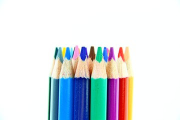 Colour pencils on white background