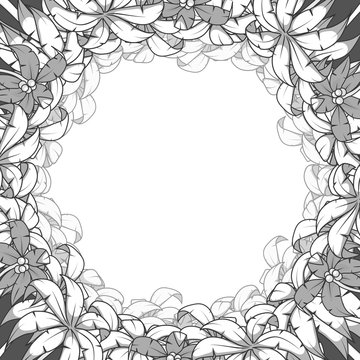 Round palm frame colorless vector illustration