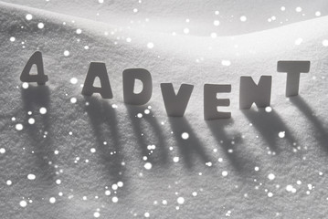 White Word 4 Advent Means Christmas Time On Snow, Snowflakes
