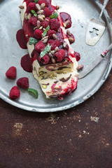 Semifreddo or italian cheese ice-cream dessert with pistachios