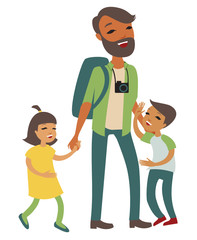 Happy  young father with his  children isolated on white