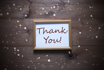 Fototapeta premium Golden Picture Frame With Thank You And Snowflakes