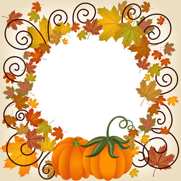 Autumn leaves pumpkin picture frame