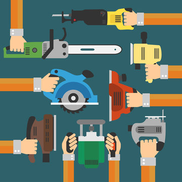  Builders Tools Modern flat background with hand