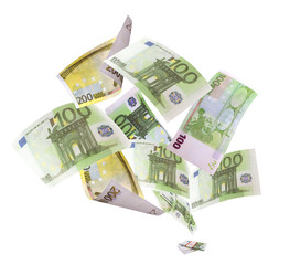 Falling euros on white background