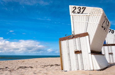 Beach chairs on the island of Sylt, Schleswig-Holstein, Germany
