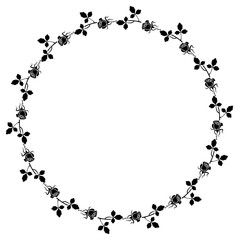 Elegant round frame with roses silhouettes