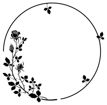 Elegant round frame with roses silhouettes