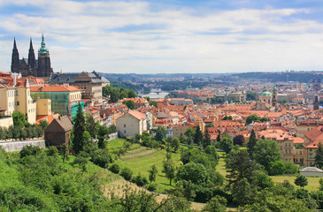 Fototapeta na wymiar PRAGUE, CZECH REPUBLIC, JUNE 13: VIew on Prague from a hill on June 13 2013, Prague, Czech Republic
