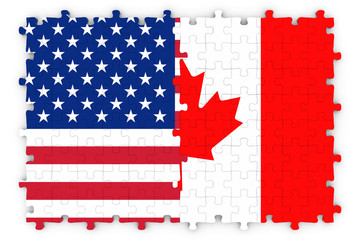 American and Canadian Relations Concept Image - Flags of Canada and the United States of America Jigsaw Puzzle