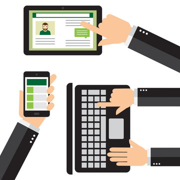 M&oacute;vil Smartphone, tablet y ordenador port&aacute;til con manos