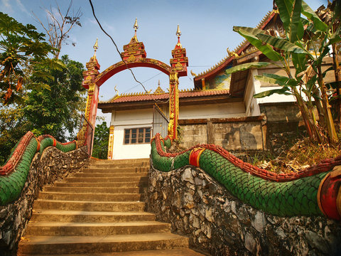 Temple, staircase, Laos, Luang Prabang